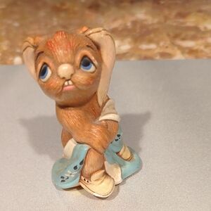 Totty. Charming Brown and Blue Bunny Figurine